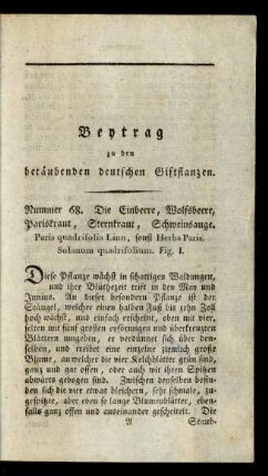 Beytrag zu den betäubenden deutschen Giftflanzen.