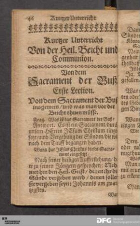Kurtzer Unterricht Von der Heil. Beicht und Communion.