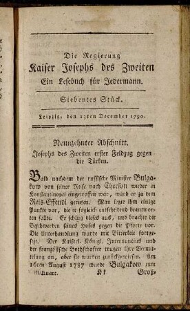 Neunzehnter Abschnitt. Josephs des Zweiten erster Feldzug gegen die Türken.
