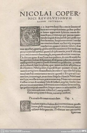 Nicolai Copernici Revolutionum Liber Secundus.