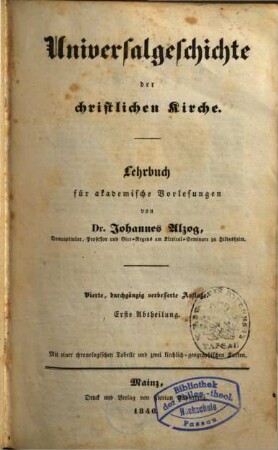 Universalgeschichte der christlichen Kirche : Lehrbuch für akademische Vorlesungen