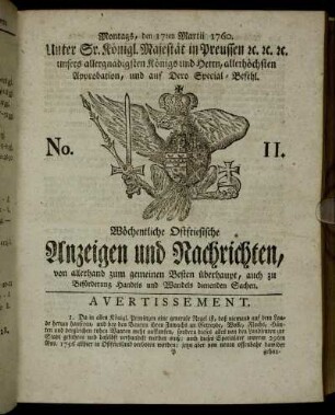 No. 11. Montags, den 17ten Martii 1760.