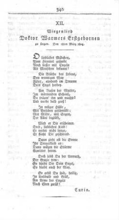 XII. Wiegenlied Doktor Warmers Erstgebornen zu singen. Den 18ten März 1804.