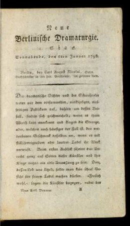 1. Stück. Sonnabends, den 6ten Januar 1798
