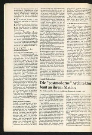 Die "postmoderne" Architektur baut an ihrem Mythos. Zur Diskussion über die erste Architektur-Biennale in Venedig 1980