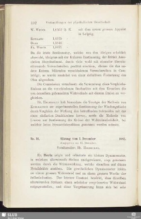 No. 14. Sitzung vom 1. December 1882