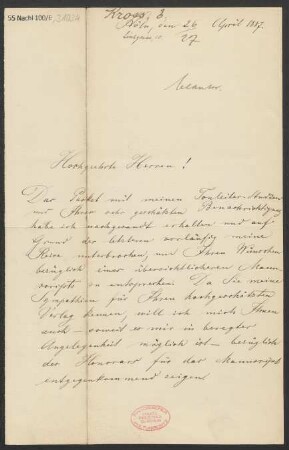 Brief an B. Schott's Söhne : 26.04.1887