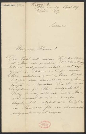 Brief an B. Schott's Söhne : 26.04.1887
