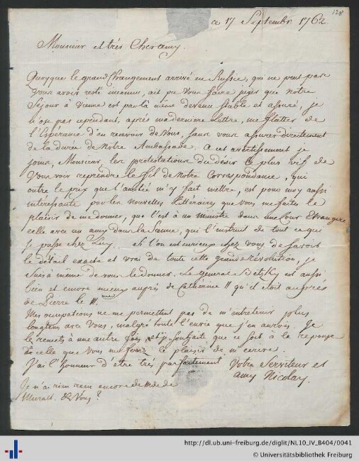 Brief vom 17.09.1762.