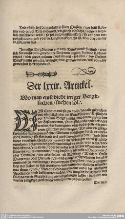 Der LXXIX. Artickel. Wo man entschiedt irriger Bergksachen / suchen sol.