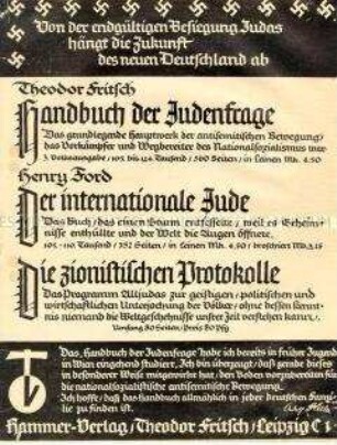 Werbeprospekt des Hammer-Verlages für verschiedene antisemitische Bücher