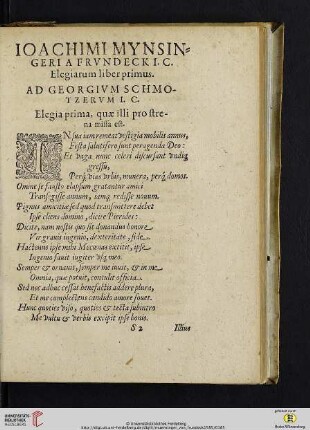 Ioachimi Mynsingeri a Frvndeck I.C., Elegiarum