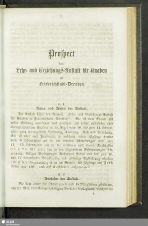 Prospect der Lehr- und Erziehungs-Anstalt für Knaben zu Friedrichstadt-Dresden