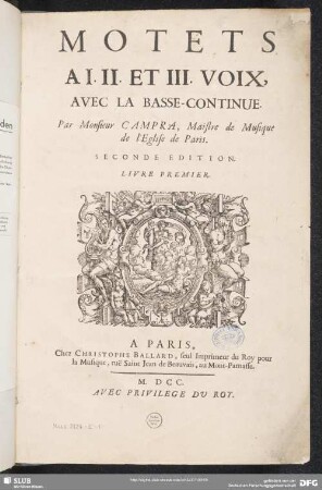 Motets à I, II, et III. voix, avec la basse-continue : livre premier