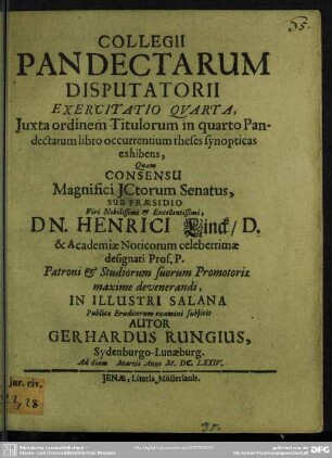 Collegii Pandectarum disputatorii exercitatio IV