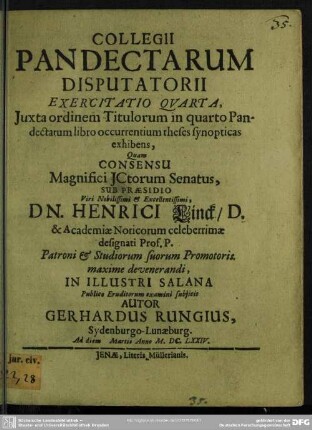 Collegii Pandectarum disputatorii exercitatio IV