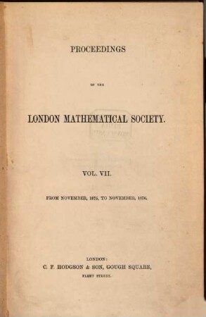 Proceedings of the London Mathematical Society, 7. 1875/76