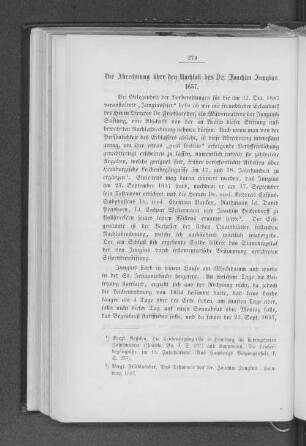 Die Abrechnung über den Nachlaß des Dr. Joachim Jungius. 1657.