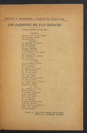 Los jazmines de San Ignacio : Canción porteña del año 1840