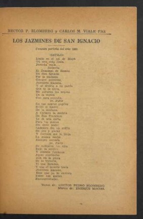 Los jazmines de San Ignacio : Canción porteña del año 1840