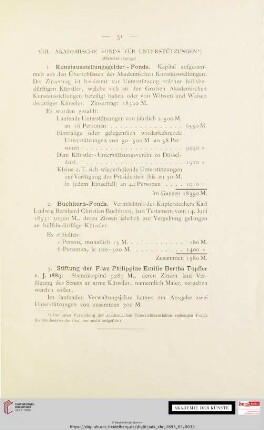 VIII. Akademische Fonds für Unterstützungen