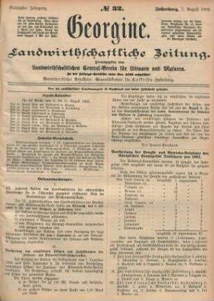 Siebzigster Jahrgang. No. 32. Insterburg, 7. August 1902.