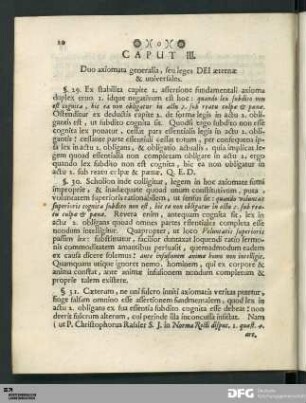 Caput III. Duo axiomata generalia, seu leges DEI æternæ & universales.