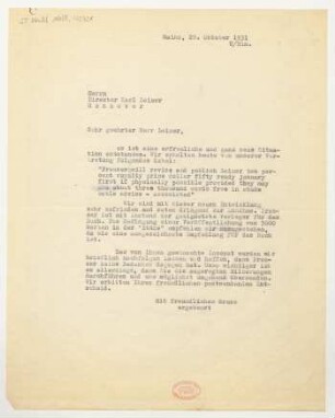 Brief an Karl Leimer : 28.10.1931