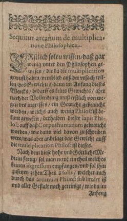Sequitur arcanum de multiplicatione Philosophica