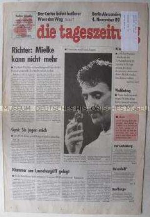 "die tageszeitung" u.a. mit einer Stellungnahme des PDS-Vorsitzenden Gregor Gysi zu Angriffen auf seine Person und seine politische Rolle aus den Reihen der früheren Bürgerbewegung der DDR und zum Tod von Frank Zappa