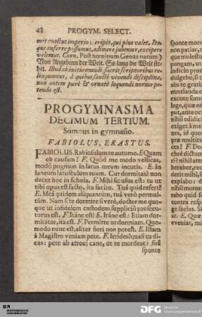 Progymnasma Decimum Tertium. Somnus in gymnasio.