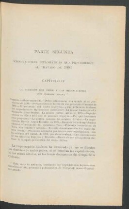 Capítulo IV - La cuestión con Chile y las negociaciones con Barros Arana