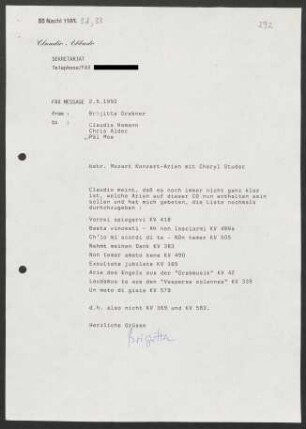 Brief an Claudia Hamann, Chris Alder und Pål Christian Moe, 02.05.1992