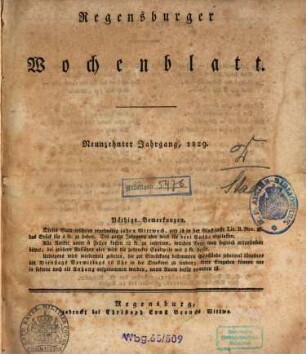 Regensburger Wochenblatt. 19. 1829