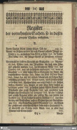 Register der vornehmsten Sachen, so in diesen zweyen Theilen enthalten
