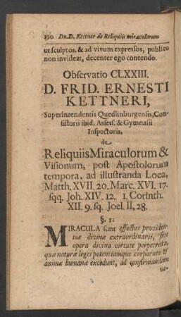 Observatio CLXXIII. D. Frid. Ernesti Kettneri, Superitendentis Quedlinburgensis, ...
