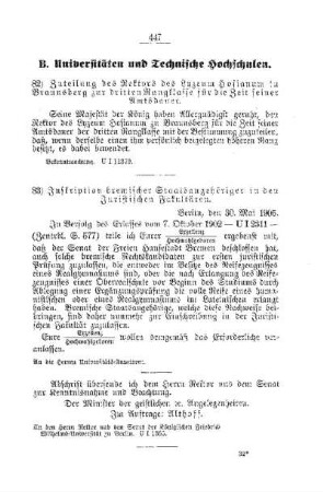 Inskription bremischer Staatsangehöriger in den Juristischen Fakultäten : [B. Universitäten und Technische Hochschulen]