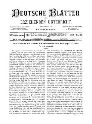 Das Jahrbuch des Vereins für wissenschaftliche Pädagogik für 1889 : (Schluss)