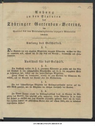 Anhang zu den Statuten des Thüringer Gartenbau-Vereins, den Vertrieb der von Vereinsmitgliedern erzognen Sämereien betreffend