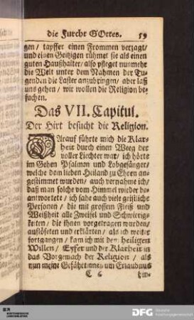 Das VII. Capitul. Der Hirt besucht die Religion.