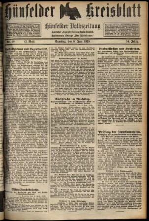 Zweite Ausgabe vom Samstag, den 08. Juni 1929.
