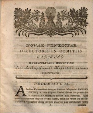 Novae Vindiciae Directorii In Comitiis, Capitulo Metropolitano Moguntino, Sede Archiepiscopali Moguntina Vacante Competentis Dissertatio Inauguralis