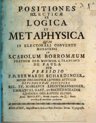 Positiones eclecticae ex logica et metaphysica