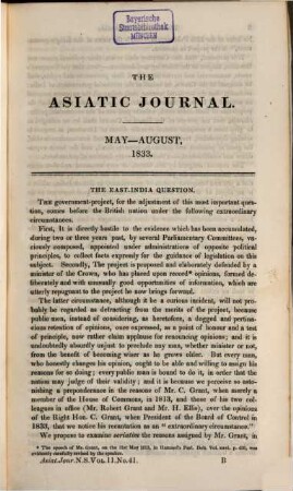 The Asiatic journal and monthly register for British and foreign India, China and Australasia. 11. 1833