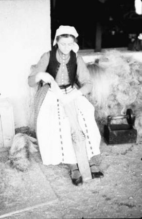 Bukarest: Ausstellung, Weben: Wollkämmerin