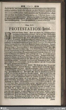 Num. XIV. Protestation-Zettul