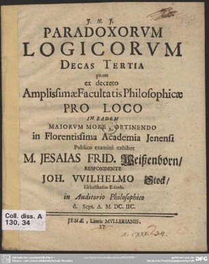 Paradoxorum logicorum decas tertia