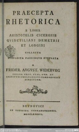Praecepta Rhetorica E Libris Aristotelis Ciceronis Quinctiliani Demetrii Et Longini