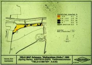 Yield Map Scheyern "Weihersiese (Hofs.)" 1992 (Spring Barley; ASHTEC-GPS; Yield Measurement "YIELD-O-METER", 6.8.1992)