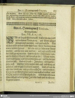 Am 16. Sonntag nach Trinitatis. Evangelium, Luc. VII. v. 11.-17.